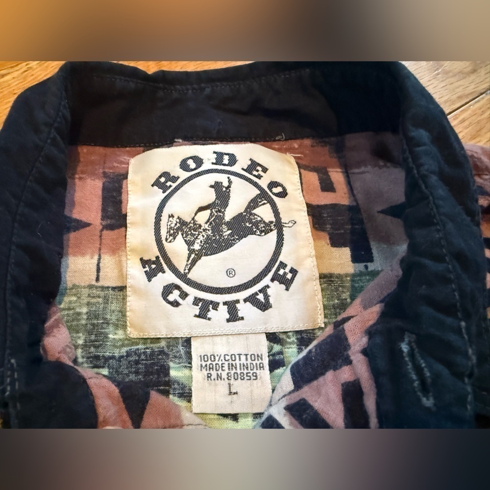 Rodeo Active Shirt Men’s Size L Aztec Retro Rodeo Ranch Western Vintage Cotton - Picture 5 of 12